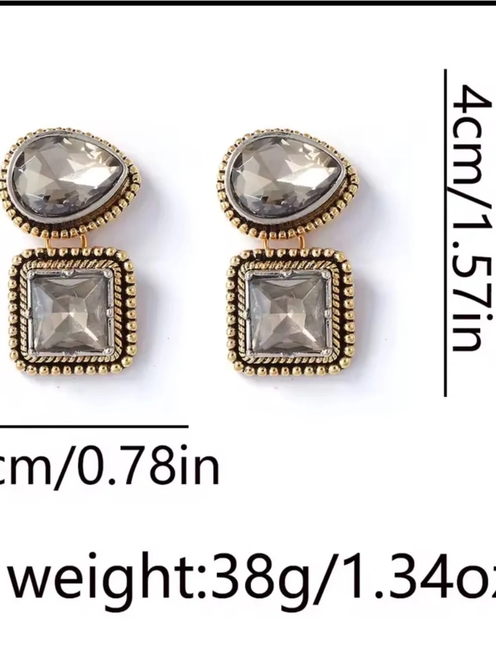 Anthropologie Gold-Tone Crystal Drop Earrings with Black Bead Trim - Picture 2 of 3